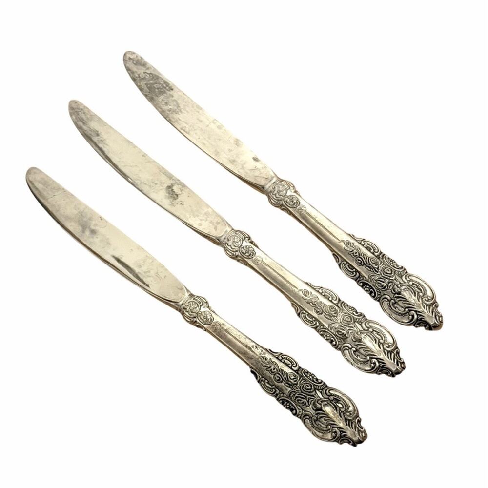 BAROQUE BY GODINGER Flatware Lot of 3 Dinner Knives Silverplate 3302-60